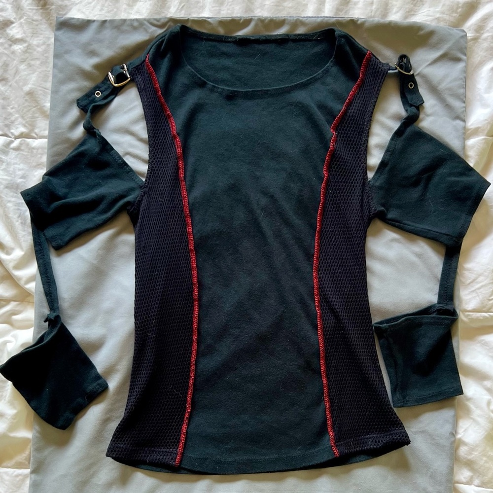 Lip Service Black & Red Fishnet Top